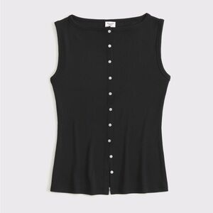 Abercrombie & Fitch Black Fitted Slash Button-Through Tank Top